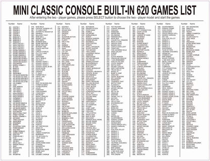 Classic Mini Retro Game Console, Classic Mini Console Built-in with 620 Classic Retro Games Dual Players Mode Console for Kids, Adult, Children Gift, Valentine/Birthday Gift